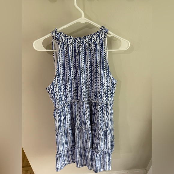 THML Geometric Tiered Ruffle Tassel Dress - Blue/White - Size Small - NWT - Picture 10 of 12